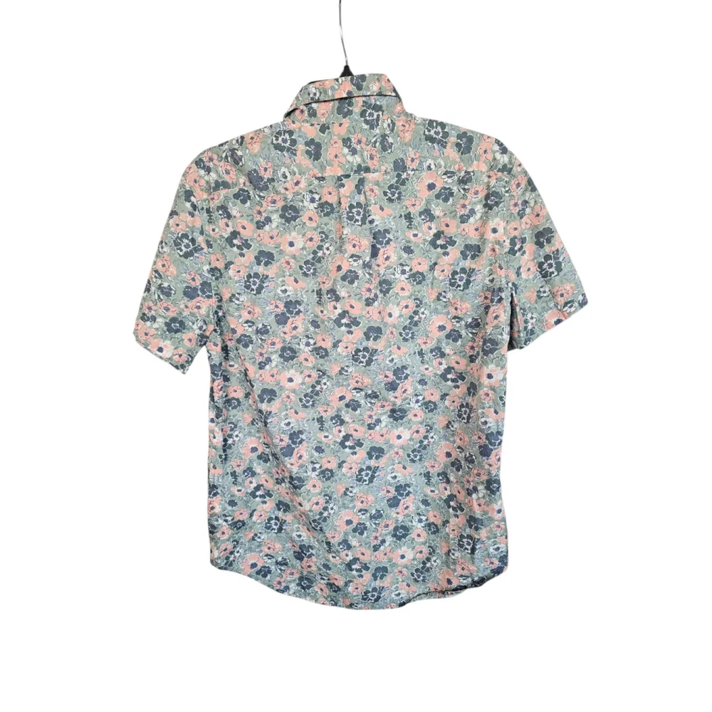 J. Crew Men's Slim Short Sleeve Floral Shirt Blue Pink Flower Print Size S EUC